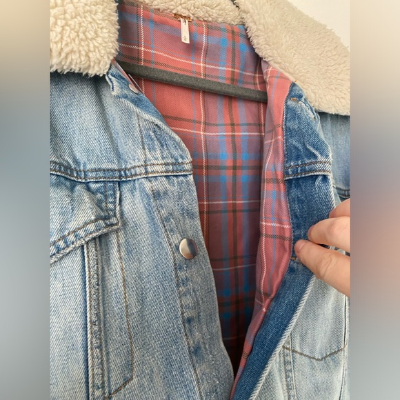Free People Flannel lined trucker Jean jacket - Picture 6 of 8
